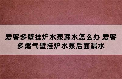 爱客多壁挂炉水泵漏水怎么办 爱客多燃气壁挂炉水泵后面漏水